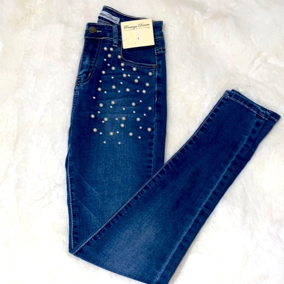 Pearls Beaded High Waist Skinny Jeans. High Stretch. - Picture 4 of 4
